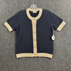 Spartina 449 Cardigan Sweater Women's XS Blue Aileen Short Sleeve Button Front